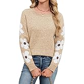 Libsorge Womens Oversized Cute Flower Sweater Winter 2025 Trendy Dressy Casual Floral Crew Neck Long Sleeve Pullover Tops