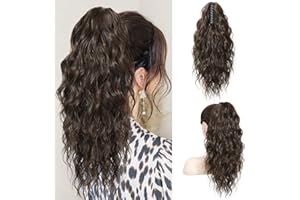 SEIKEA 18" Ponytail Extension Claw Long Multi Layered Hair FluffyThick Wavy Curly Clip in Hair Extensions Ponytail Natural Soft Synthetic Hairpiece for Women Dark Chocolate Brown