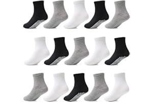 Tphon Toddler Socks with Grippers for Boys Girls, Kids Non Slip Grip Boys Socks 15 Pairs Half Cushion Crew Athletic Sock
