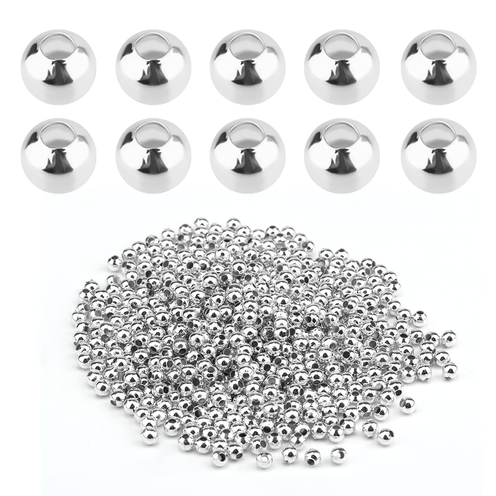 SAVITA 1400pcs 4mm Smooth Loose Ball Metal Round Spacer Beads Metallic Plated Round Beads for Jewelry Bracelets Necklace DIY Making Crafts Decoration (Silver)