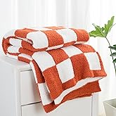 Carriediosa Checkered Throw Blanket 50" X 60", 400GSM Ultra Soft Microfiber Fuzzy Fluffy Reversible Cute Preppy Knitted Blankets Cozy Plush Fall Throws for Couch, Bed, Sofa, Rust
