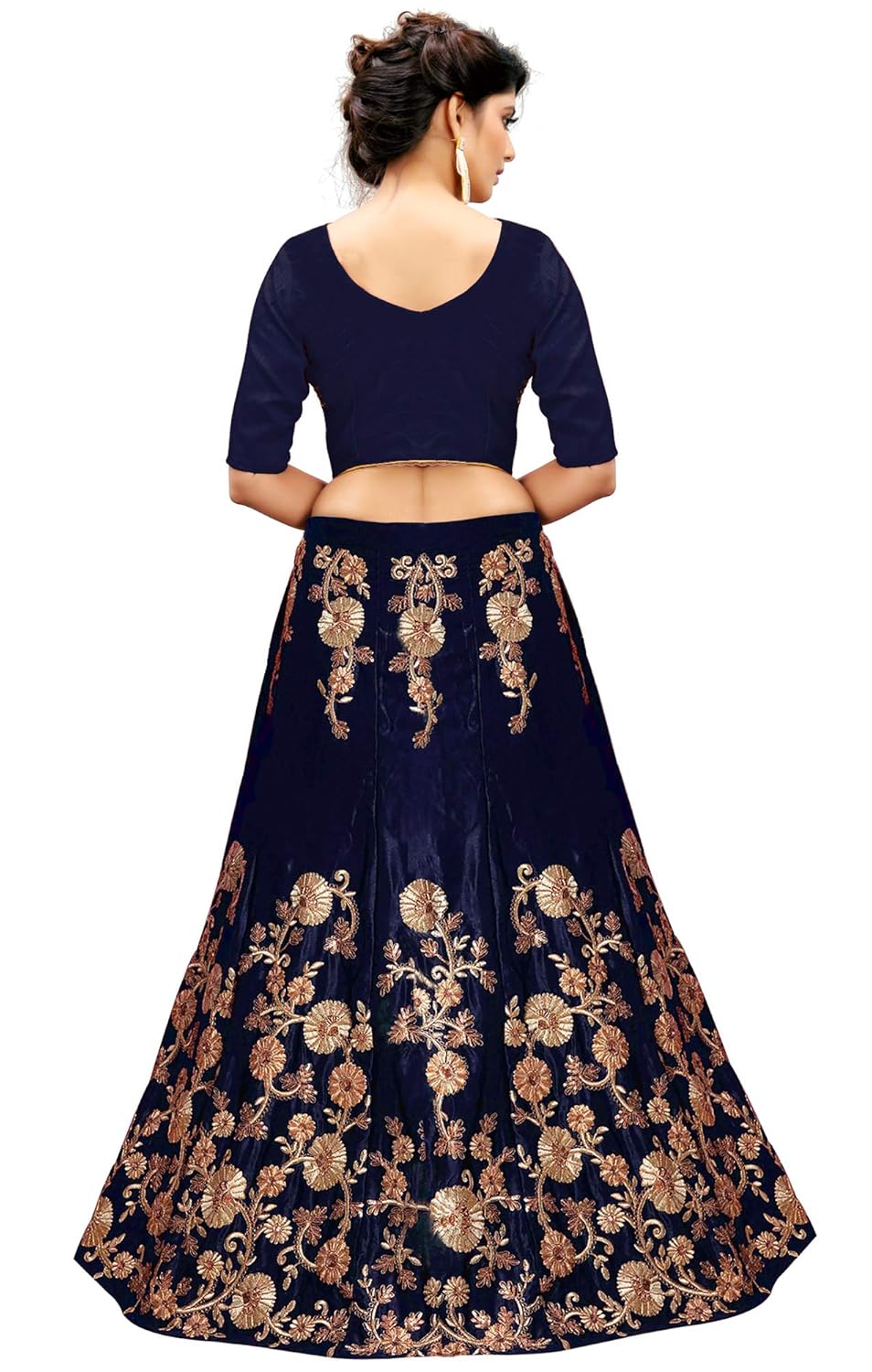 kedarfab women's embroidered taffeta silk lehenga choli with blouse piece (navy blue)