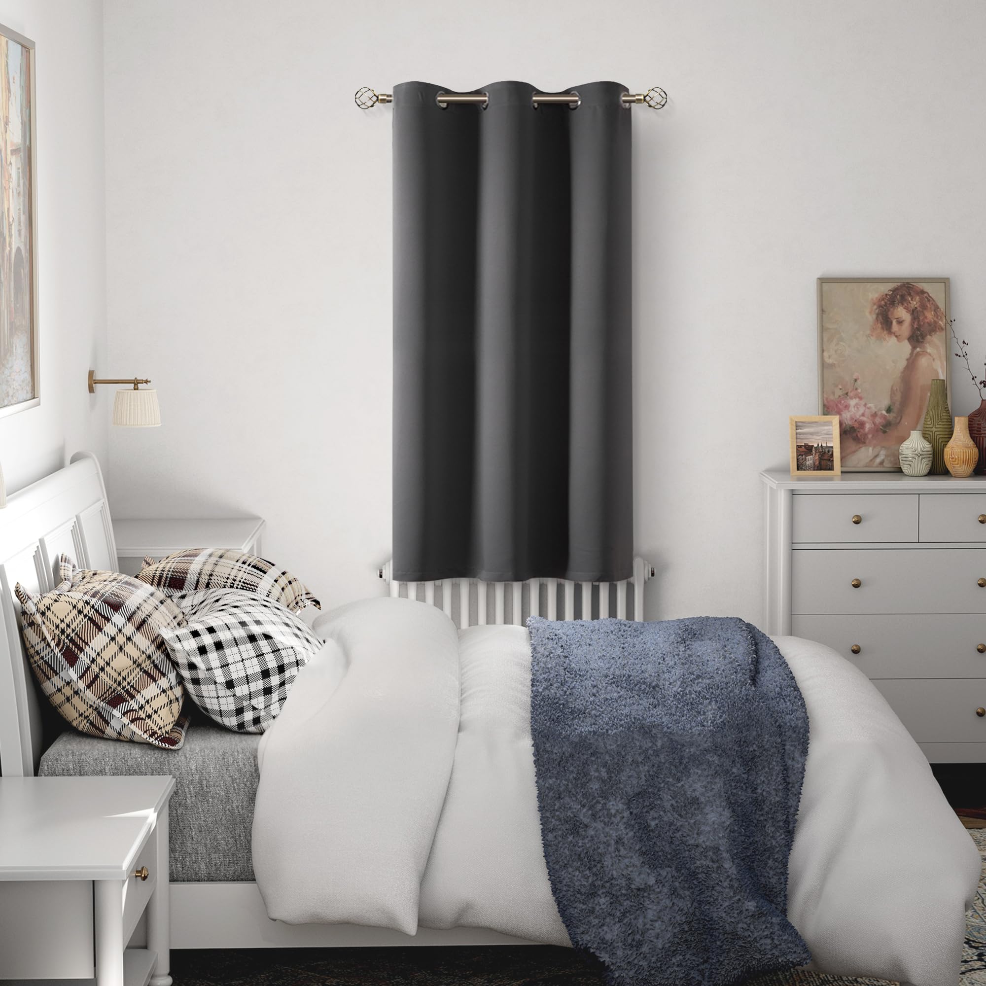 Photo 1 of BGment Blackout Curtain 63 Inch Length for Bedroom, Sun Blocking Thermal Insulation Window Curtain Drape for Living Room, 1 Panel, Dark Grey, 42 Inch Wide