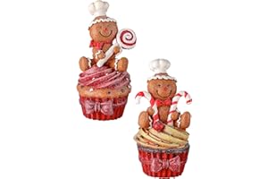 REGENCY INTERNATIONAL 5.5" Resin Gingerbread/Candy Cupcake Set of 2