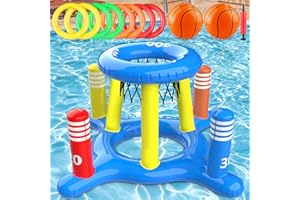 GiziGizi Pool Toys for Kids Adult, 2in1 Inflatable Pool Floats Basketball Hoop & Ring Game, Swimming Pool Games for Adults and Family, Outdoor Party Poolside Water Toy for Boys Girls Kids Ages 4-8-12
