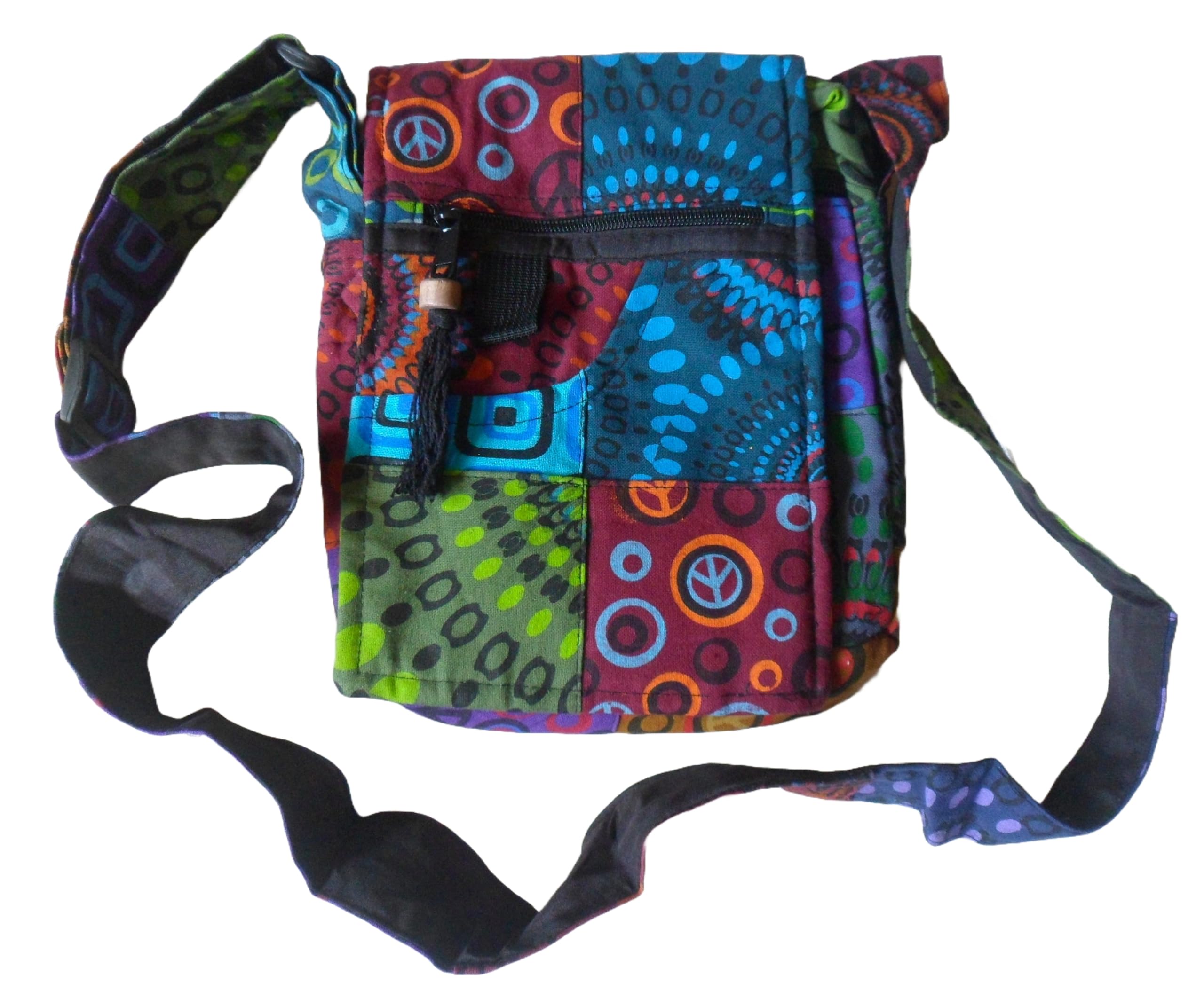 NATURAL FLOW Fair Trade Cotton Patchwork Hippy Boho Shoulder Passport Travel Bag