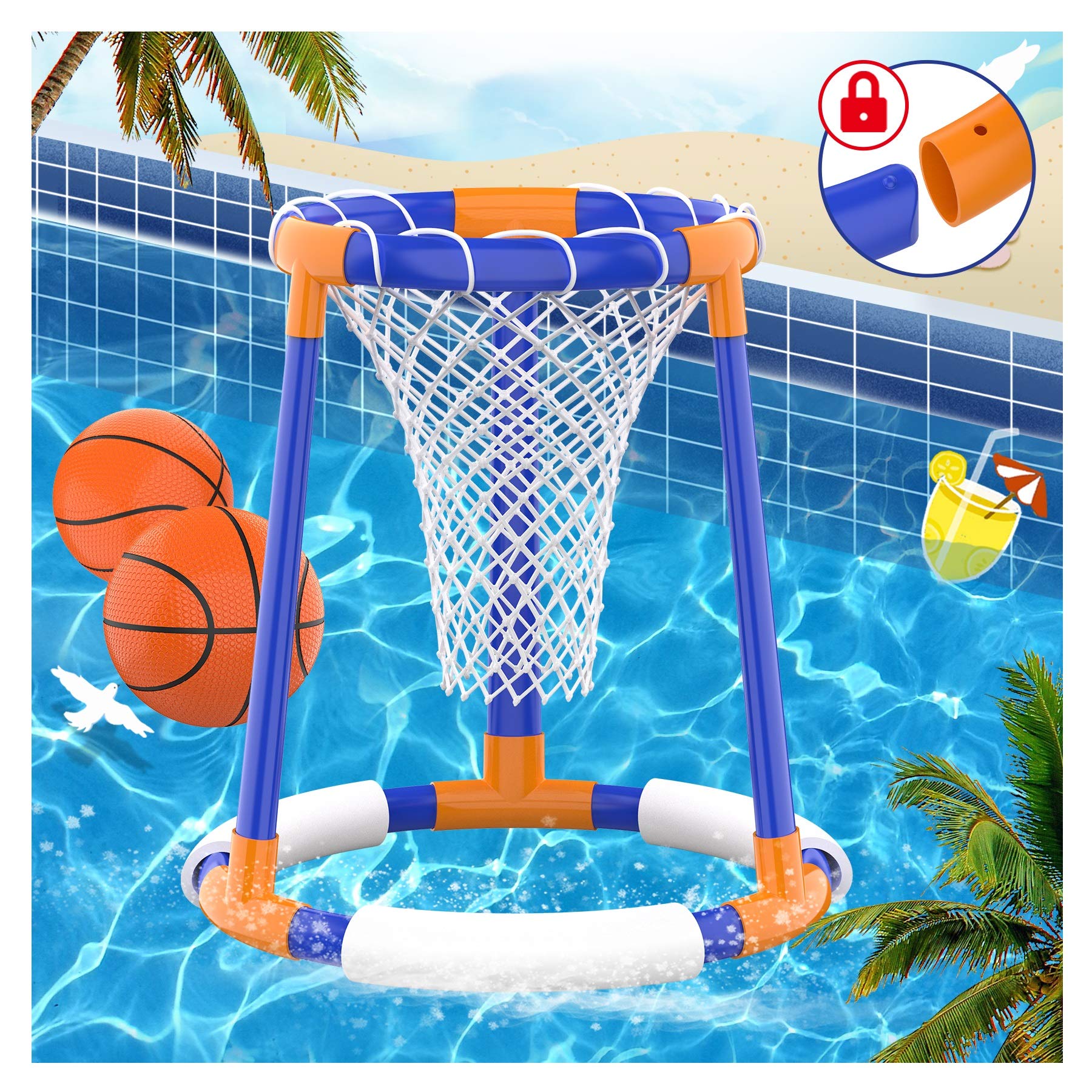 FOSUBOO Water Toys Pool Game - Swimming Pool Basketball Game, Floating Pool Basketball Hoop for Kids Adults, Inflatable Hoop with 2xBalls+Net+Pump Pool Toys for 3 4 5 6 7 Years Old Boys Girls