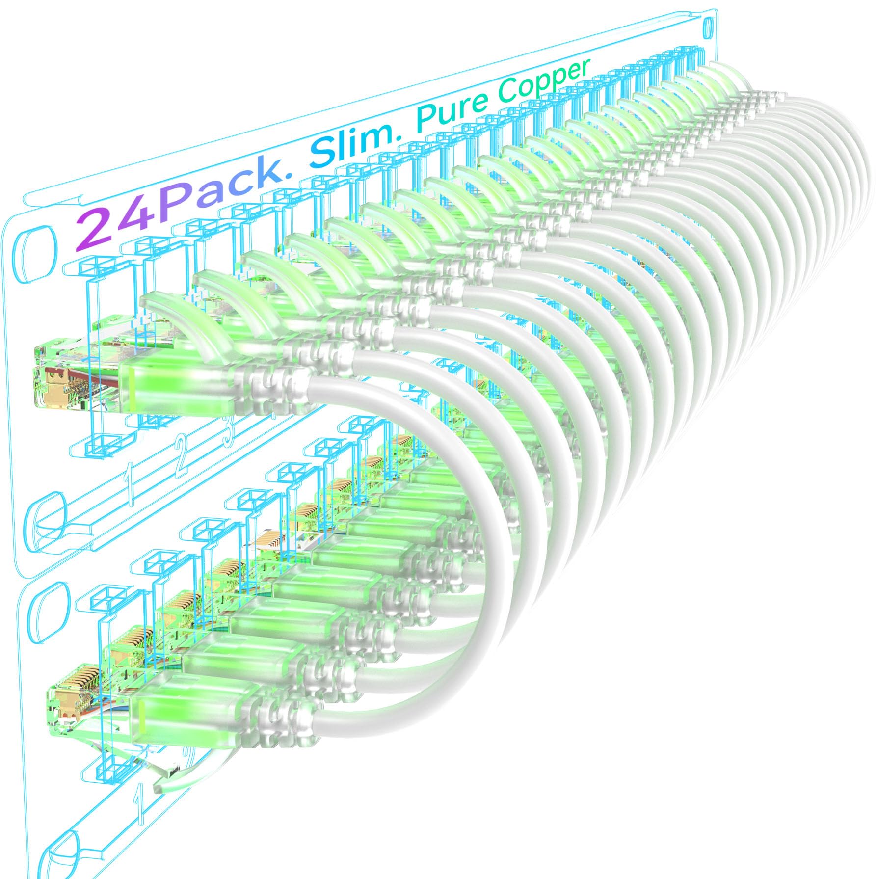 Photo 1 of Sokqovt Cat6a Patch Cables Slim 3ft (24 Pack), Flexible Cat6 Ethernet Patch Cable 10G 550MHZ, 28AWG Pure Copper Cat6 Patch Cable for Network Cabinet, Cat 6 Patch Cable White