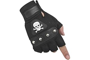 CRYSTALONLY Men's Punk Rock Biker Gothic Skull Gloves Motorcycle Skeletal Rivet Cycling Driving Fingerless Mitten