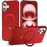 TIANLI Designed for iPhone 16 Case with Magnetic Invisible Ring Stand [Compatible with Mag-Safe] [Military Drop Protection] Shockproof Anti-Slip Scratch Resistant Cover for iPhone 16 6.1",Red