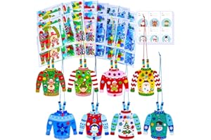 Winlyn 24 Sets Christmas Craft Kits Winter Crafts DIY Ugly Sweater Necklaces Decorations Festive Foam Stickers Christmas Arts