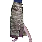 RaanPahMuang Authentic Thai Silk Wrap Skirt Waist Ties Leg Slit Traditional Art