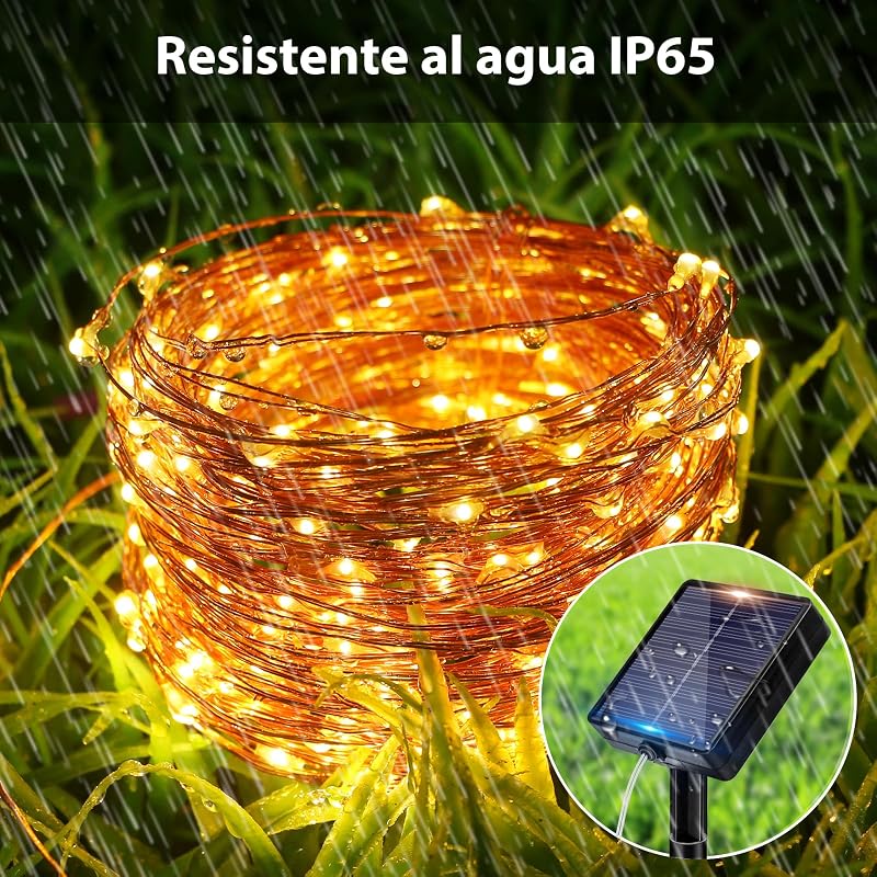 Guirlandas de luzes solares para exteriores peasur - pacote com 3 12 + 2m / 120led luzes solares led para jardim ao ar livre luzes solares para exteriores de natal luzes solares para exteriores para jardim para decoração de árvores ao ar livre, quente
