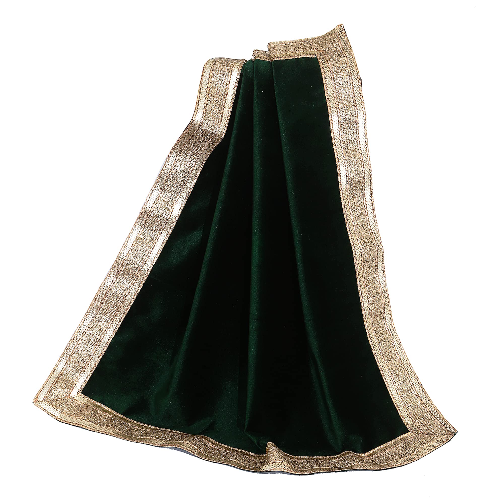 Indian Consigners Solid Green Velvet Cloth With Golden Shinny Border, Multipurpose Table cloth for Prayer, Mat, Rug, Muslim Religious Holy Cloth