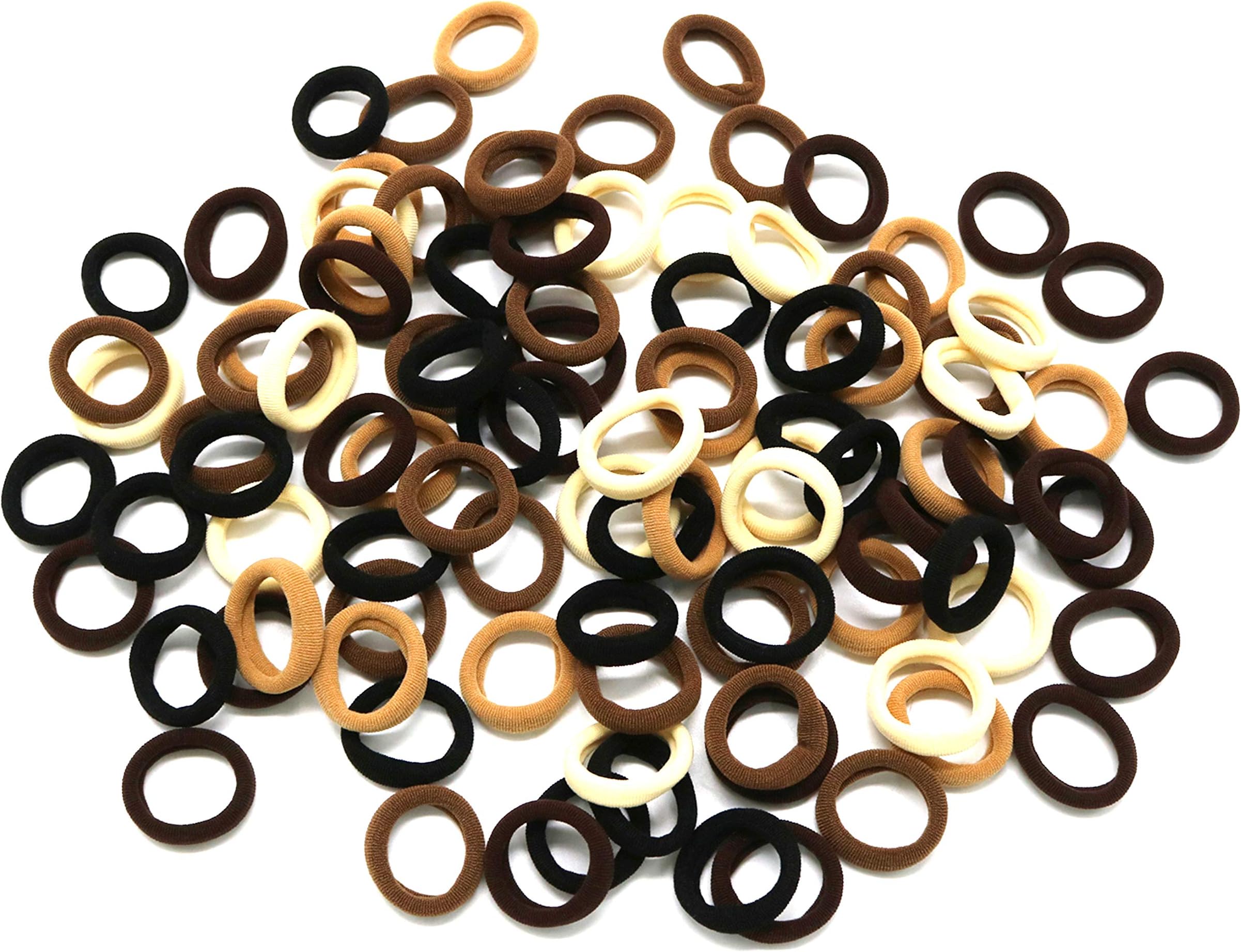 Charlotte 100 PCS Baby Hair Bands Hair Ties Ponytail Holder for Kids Tiny Soft Hair Ties for Toddler Small Seamless Bands No hurt & No Crease (BROWN/100PCS)
