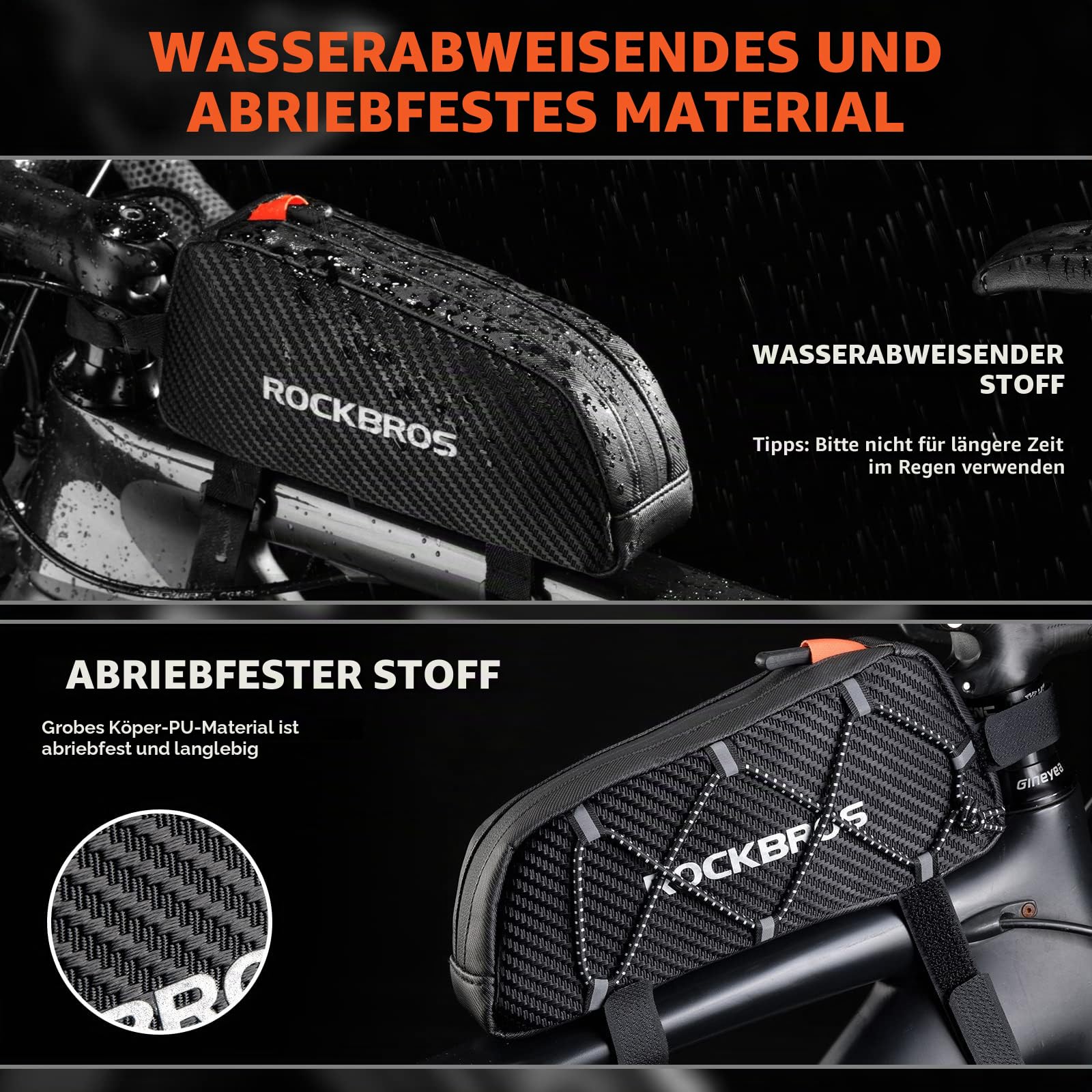 ROCKBROS Fahrrad Rahmentasche Oberrohrtasche ca.1L mit Seitliche Kordel 5