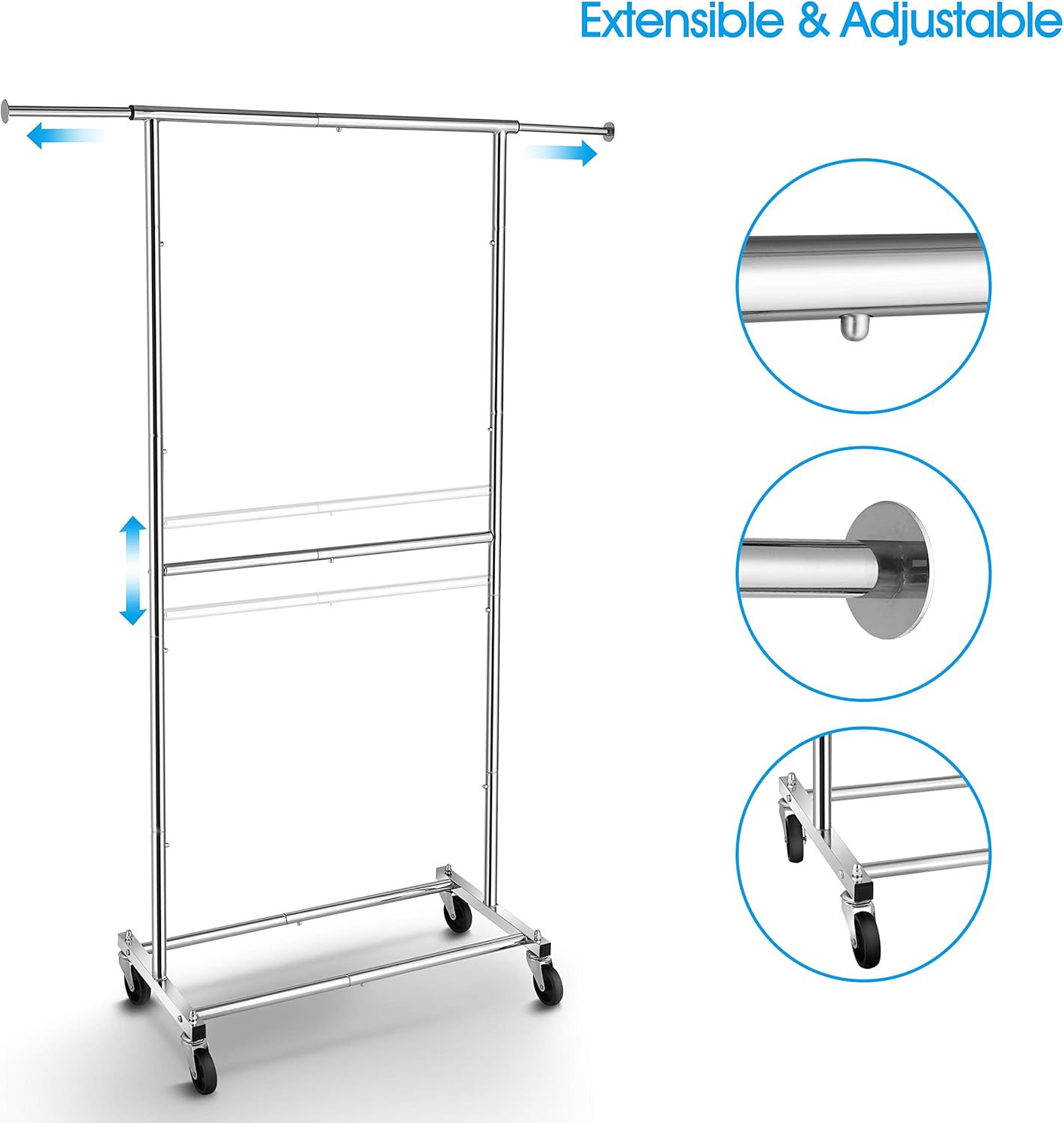 Simple Trending Double Rod Clothing Garment Rack, Rolling Clothes Organizer on Wheels for Hanging Clothes, Chrome: Home Improvement