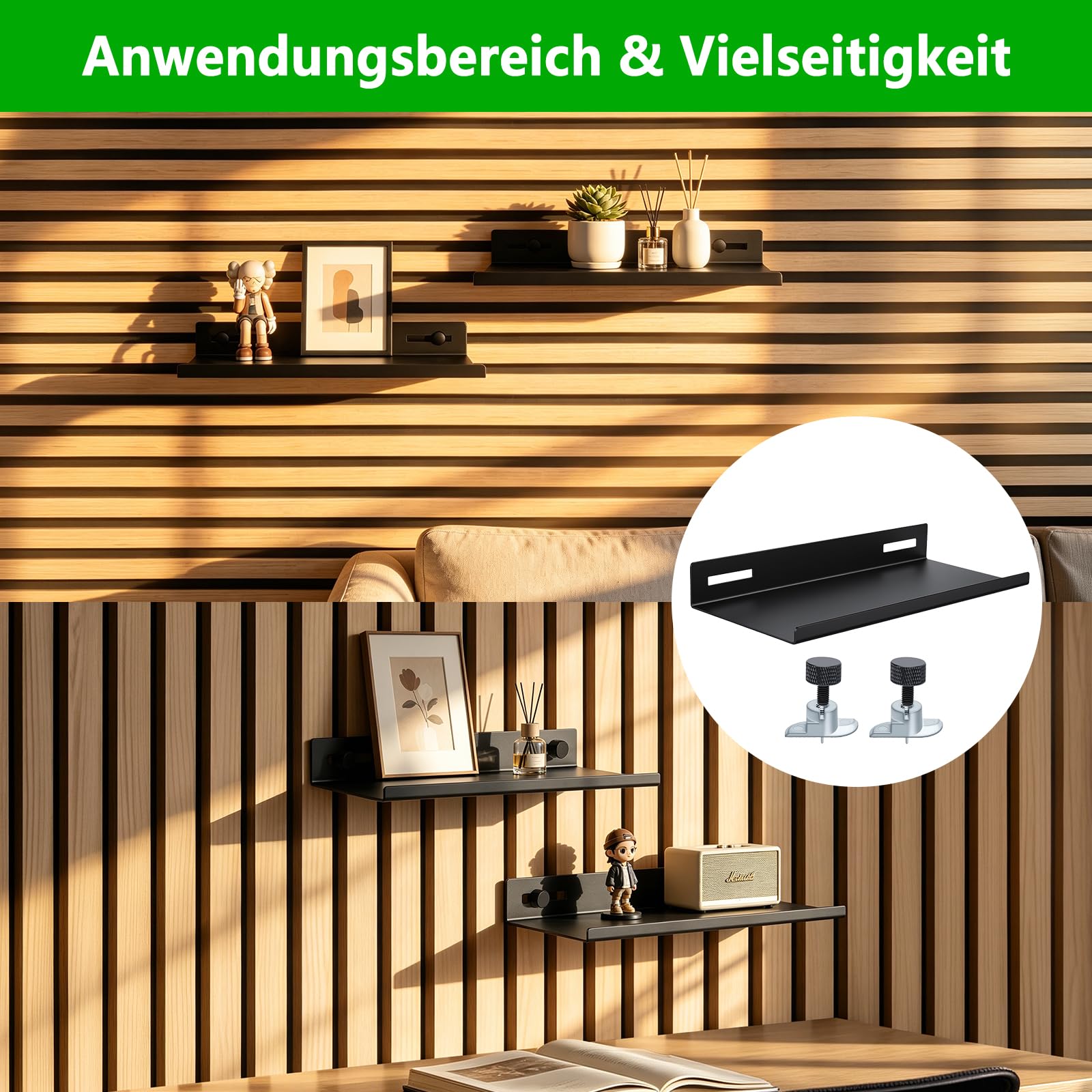 Hysagtek Regal für Akustikpaneel - 1 Stück Metall Zubehör Akustikpaneele Ohne Bohren, Schwarze Schweberegal für Wohnzimmer Schlafzimmer, Büro (30 * 10 cm) 8