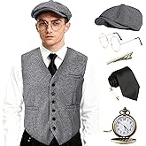 EFORLED Halloween 1920s Mens Costume Accessories Set,Great Gatsby Clothing,Roaring 20s Pocket Watch,Mafia Mobster Hat