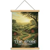XIAOAIKA Peaceful Village Fantasy Wall Art, Vintage Canvas Poster with Solid Wood Hanger, Hanging Print for Fans of Epic Adventure Realms, Cozy Hobbit-Style Home Decor, 16x23 Inch