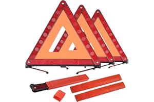ATPEAM Warning Triangle Kit 3 Pack for Roadside Safety | Reflective Safety Triangles with Heavy Base | Essential Car Emergenc