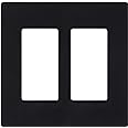 Lutron Claro Light Switch Cover Plate, 2 Gang Wallplate, for Decorator Light Switches, Rocker Light Switch Cover, Outlet Cover, Screwless Switch Plate Cover, Gloss, CW-2-BL, Black