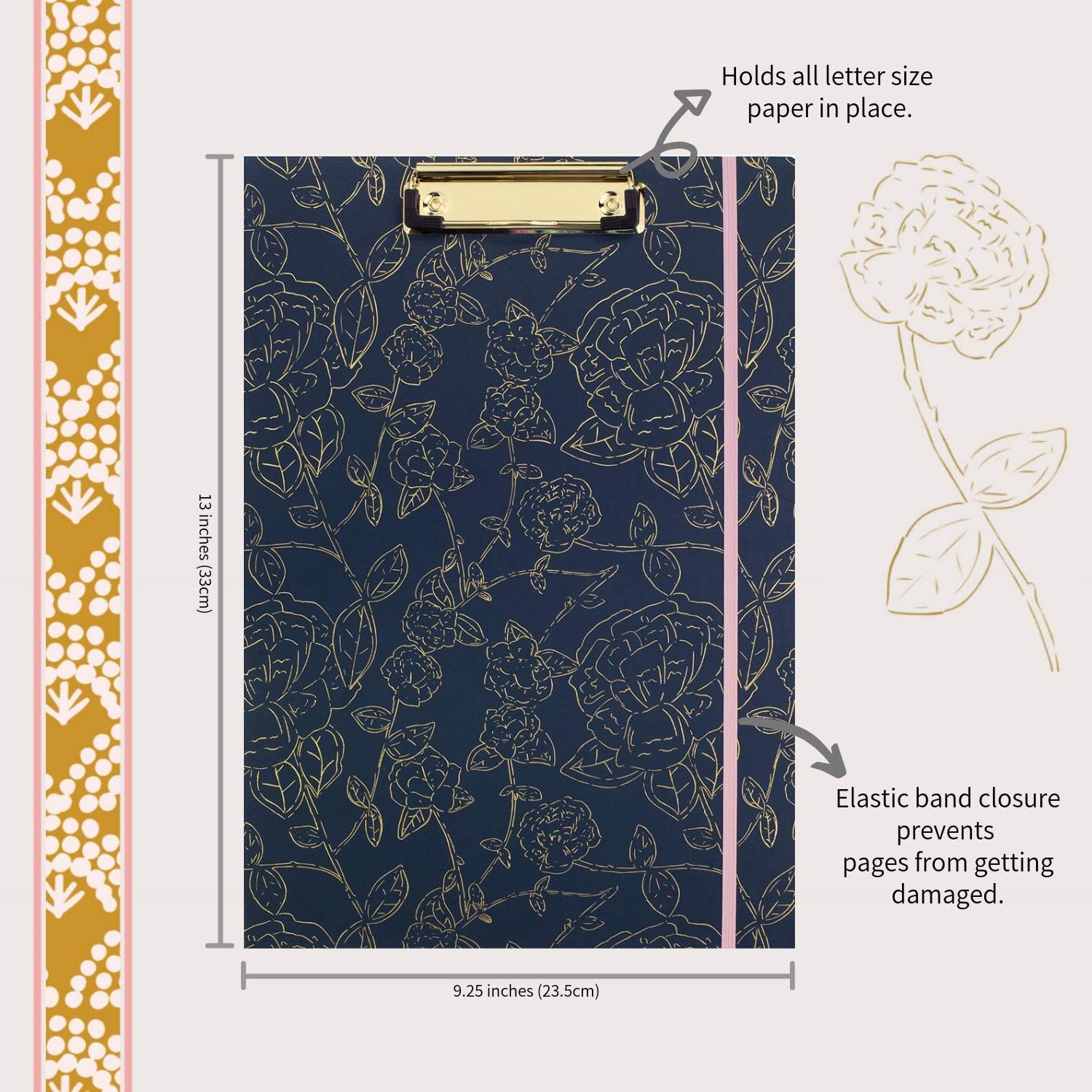 Steel Mill & Co Cute Clipboard Folio with Refillable Lined Notepad and Interior Storage Pocket, Padfolio for Work Navy Floral - Image 3