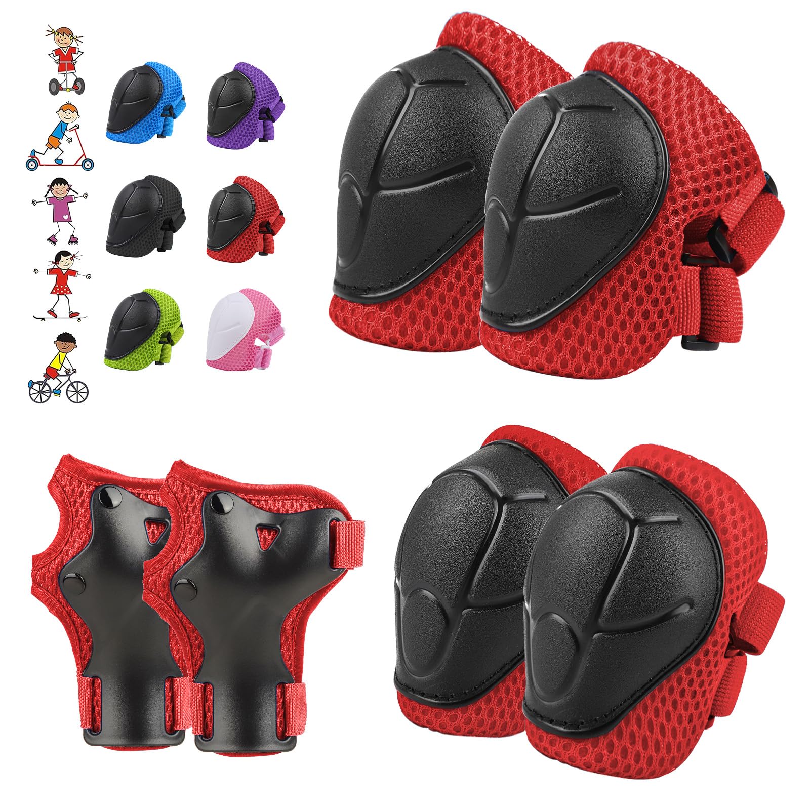 Photo 1 of 6PCS Kids Protective Gear Set, Knee Pads for Kids 3-10 Years Old, Toddler Elbow Pads, Wrist Guards, Skating Cycling Bike Rollerblading Scooter, Upgraded & Durable Material, Boys, Girls,Youth, Red