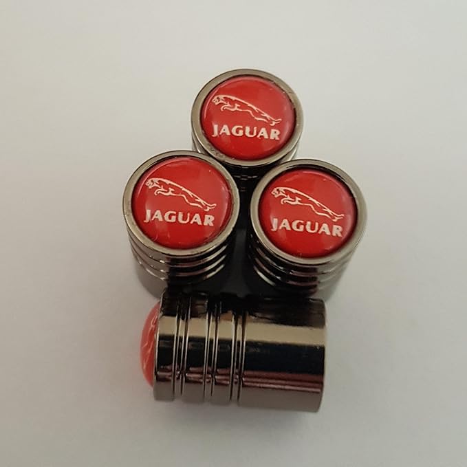 JAGUAR Red top Titanium Grey Deluxe Car Tyre Dust Valve caps set of Four boxed All Models XJ F
