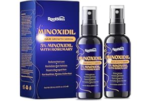 ROOTSTIM 5% Minoxidil Hair Growth for Men and Women: 2-Pack Extra Strength Minoxidil Hair Loss Treatment Serum with Rosemary for Faster Stronger Thicker Hair Growth - 60ML Each
