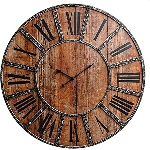 30" Rustic Wood Plank and Metal Frameless Farmhouse Wall Clock