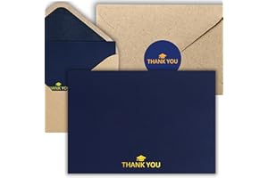 Layneria 100 Bulk Navy Graduation Thank You Cards with Kraft Envelopes and stickers - 4 Minimalistic Designs Blank Thank You Notes with Envelopes navy blue Graduation cards
