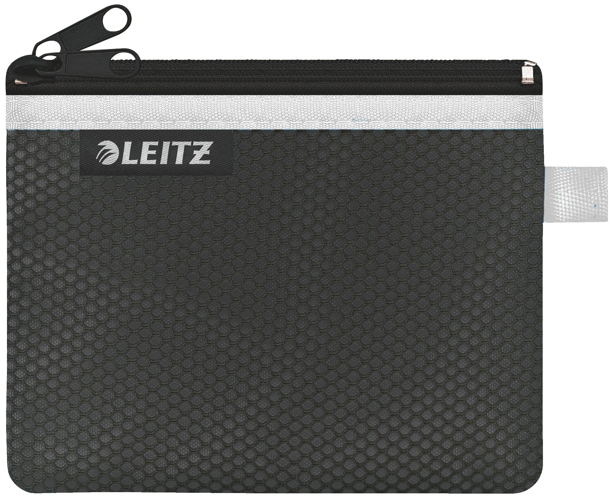 Leitz Wow 2-Pocket Pencil Case, Nylon Zip, Washable, Ideal Plastic Wallet, Small (14 x 10.5cm) - Black, 40110095
