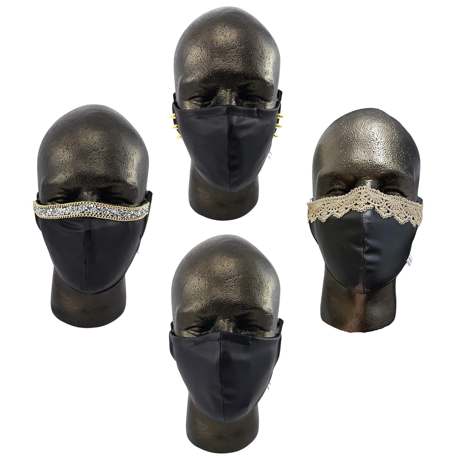 Handmade Black Synthetic Leather Face Mask with Nose Wire and PM2.5