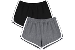 URATOT Women's Cotton Gym Yoga Summer Running Active Dance Elastic Shorts, Pack of 2