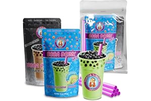 Premium HONEYDEW MELON Boba Tea Kit Includes Tea Powder, Real Tapioca Pearls & Straws By Buddha Bubbles Boba