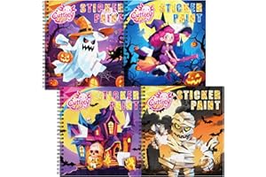 CUTTEEYFYRY 4PCS Paint by Number Sticker Book - Halloween Crafts & Acitivity Puzzles Book for Kids Ages 4-10, Travel Toys for Road Trip & Airplane,Perfect Halloween Gifts & Basket Stuffers for Kids
