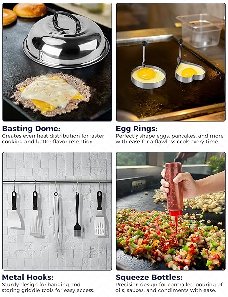 CHEFSPOT 36PC GRIDDLE ACCESSORIES KIT – FLAT TOP GRILL ACCESSORIES HIBACHI SPATULA SET FOR WEBER AND BLACKSTONE GRIDDLES, BREAKFAST TOOLS, BASTING COVER, CLEANING BRUSH FOR OUTDOOR BBQ