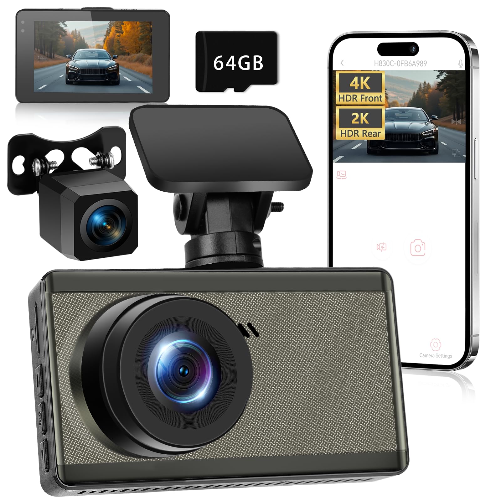 NICEWIN Dash Cam Front and Rear - 4K Ultra HD Dual