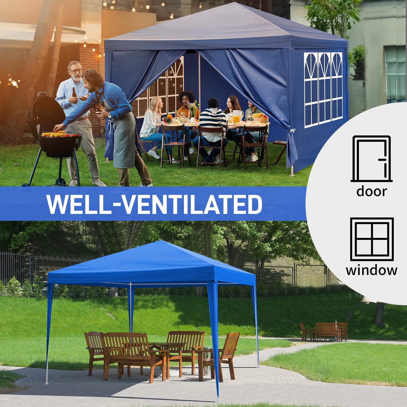 Party Tent Heavy Duty Waterproof Outdoor Gazebo Tent with Removable Sidewalls Large Canopy Tents for Backyard Parties Wedding Event (10x10 ft, Blue)