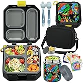 wiwens Bento Lunch Box for Kids with 12oz Soup Thermo Leak-Proof Lunch Food Container with 5 Compartment Thermo Hot Food Jar and Insulated Lunch Bag for Kid Toddler Girls Boys to School