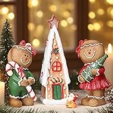 3 Pcs Christmas Tabletop Decorations, Include 9.4" Resin Gingerbread House and 2 Cute Gingerbread Men Figurines Ornament Christmas Tiered Tray Decor for Holiday Fireplace Shelf Mantel Table Display
