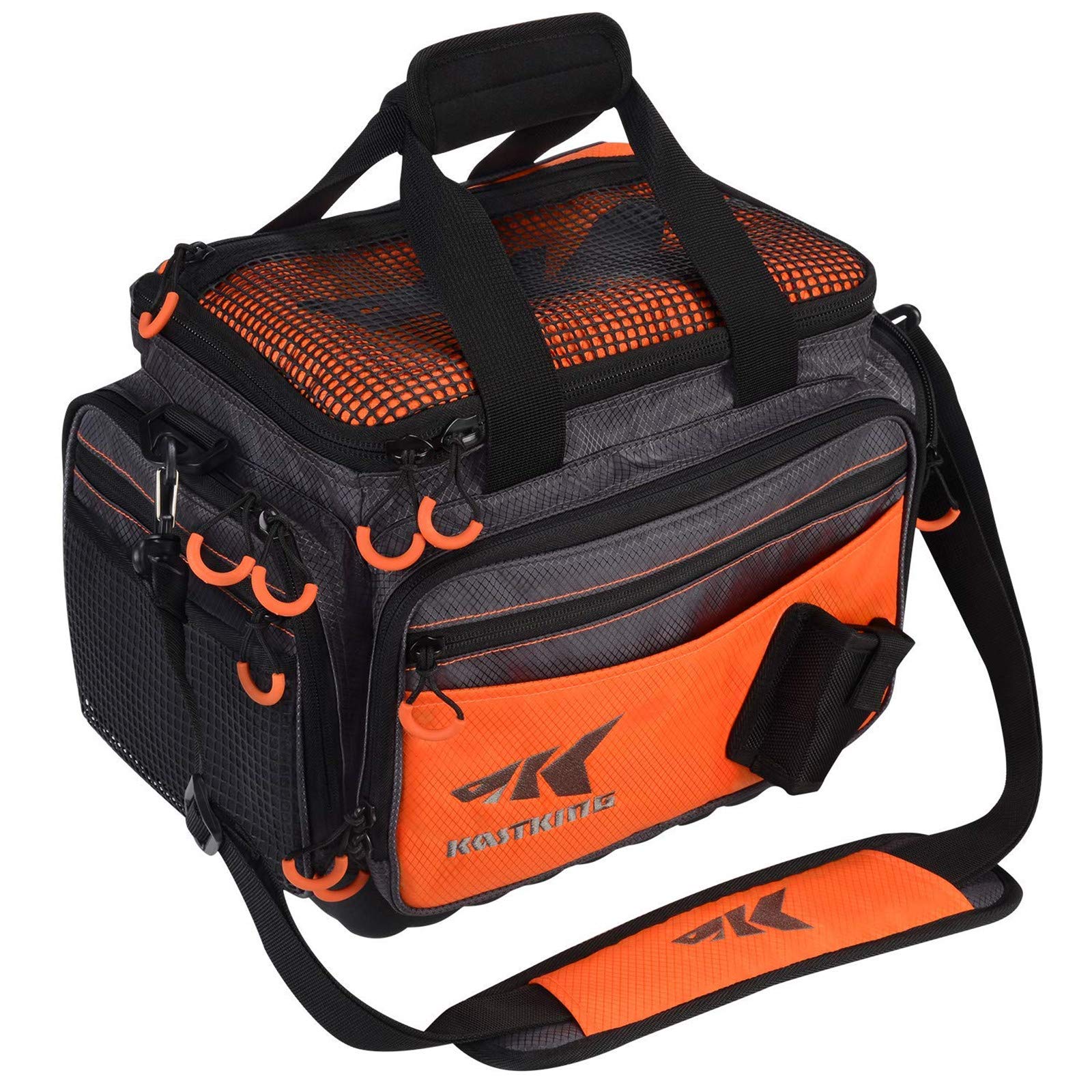 KastKing Fishing Gear & Tackle Bags - Saltwater Resistant Fishing Bags - Fishing Tackle Storage Bags,Medium-Hoss(Without Trays,15x11x10.25 Inches),Orange Image