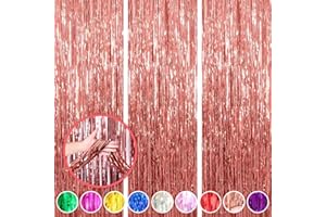 BEEYAKY 3 Pack 3.2ft x 8.2ft Rose Gold Metallic Foil Fringe Curtains, Tinsel Streamers Bachelorette Party Decorations, Streamers Birthday Decorations, Streamers Party Decorations for Graduation,Baby Shower