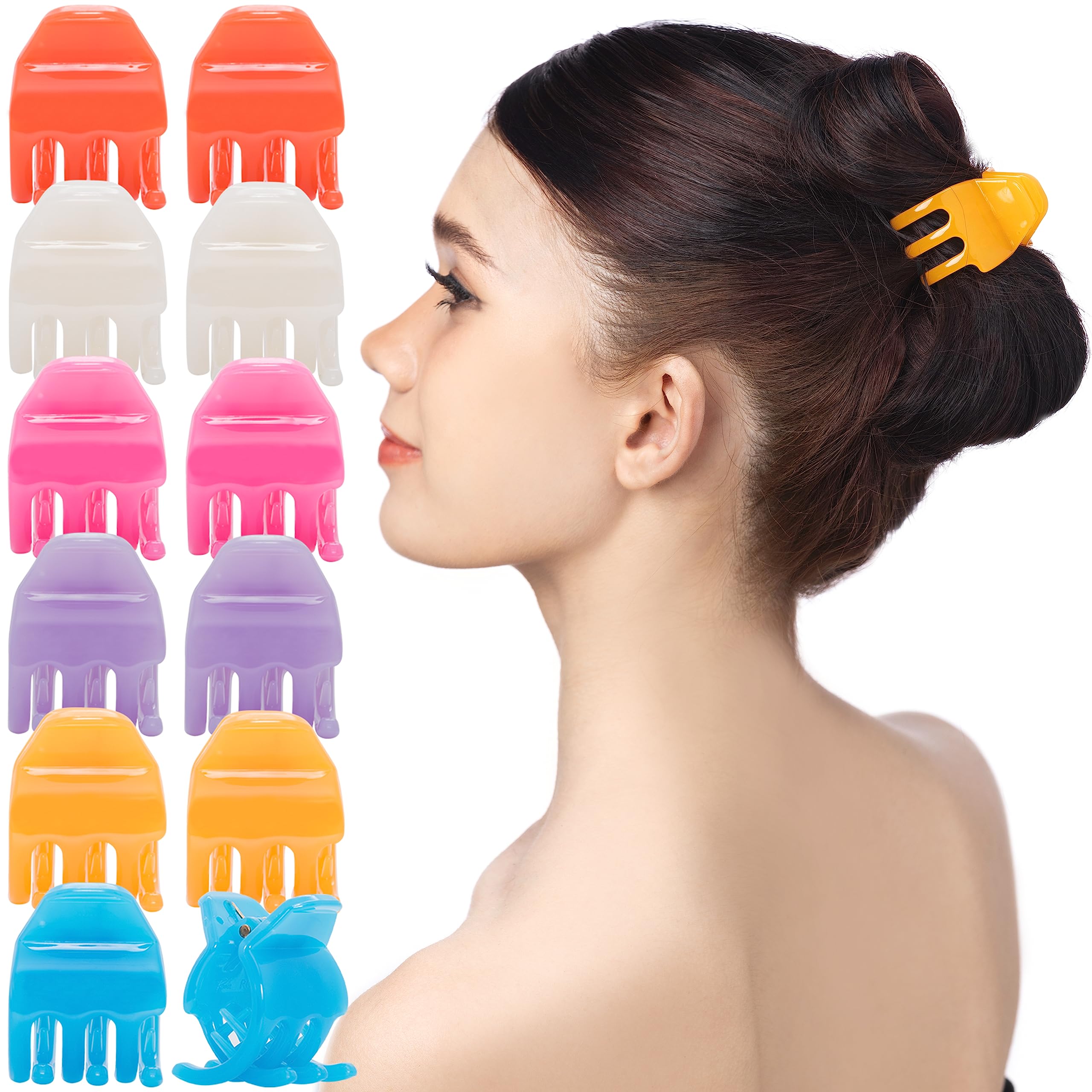 RC ROCHE ORNAMENT 12 Pcs Womens Criss Cross 3 Claw Hair Clips Secure Strong Hold No Slip Jaw Teeth Accessories Accessory Girls Ladies Plastic Fashion, Medium Jelly Candy Multicolor
