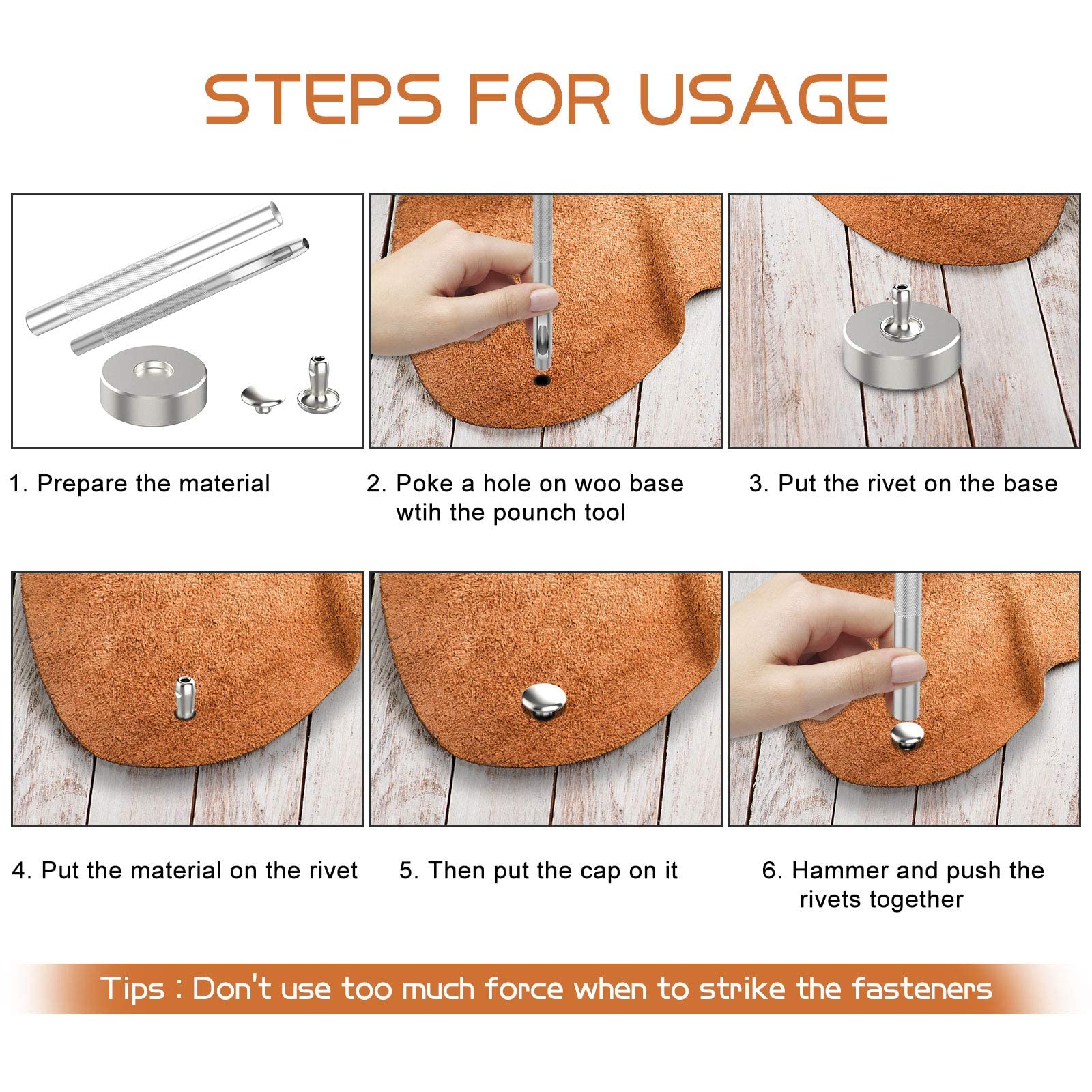 Alritz 240 Sets Leather Rivets, Double Cap Rivet Tubular 4 Colors 2 Sizes Metal Studs with Fixing Tools for DIY Leather Craft/Clothes/Shoes/Bags/Belts Repair Decoration