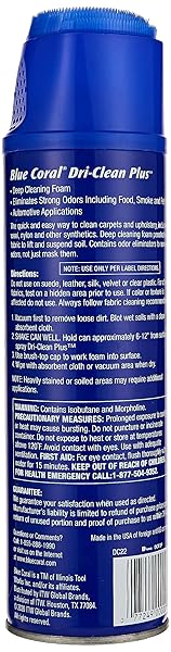 BLUE CORAL DC22 UPHOLSTERY CLEANER DRI-CLEAN PLUS WITH ODOR ELIMINATOR, 22.8 OZ. AEROSOL