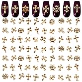 Gold Cross Nail Charms – 100 Pcs Set Gold Nail Charms and Gems in Acrylic & Metal Alloy, Durable 3D Cross Shapes for Trendy & Artistic Designs – Easy-to-Apply Accessories for Eye-Catching Manicures