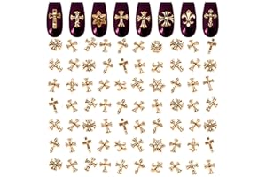ZOKLU Gold Cross Nail Charms – 100 Pcs Set Gold Nail Charms and Gems in Acrylic & Metal Alloy, Durable 3D Cross Shapes for Trendy & Artistic Designs – Easy-to-Apply Accessories for Eye-Catching Manicures