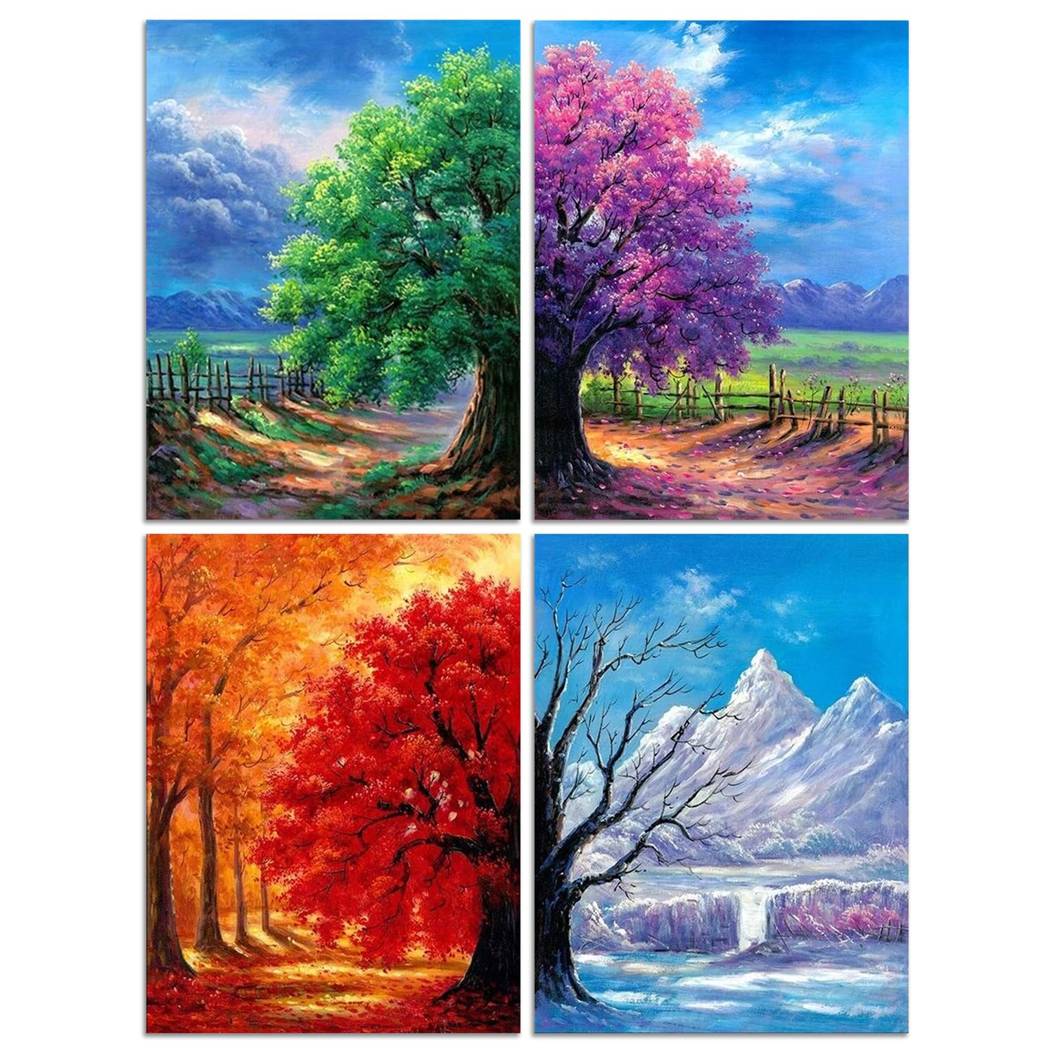 Muzagroo 4 Pack 5D Diamond Painting Kits for Adults DIY Drill Diamond Art Kits 4 Seasons Wall Art for Living Room Diamond Art and Craft by Numbers for Beginners